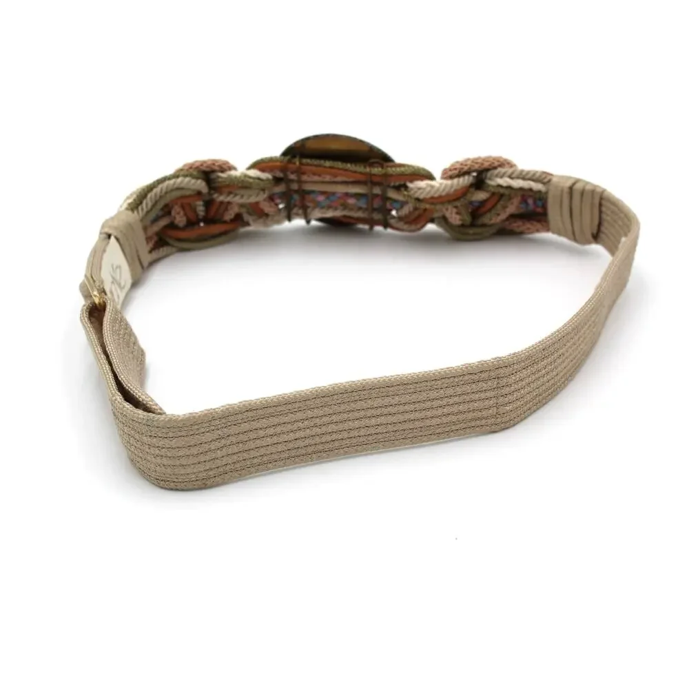 Vintage 80s Cache Belt Shell Buckle Womens Medium Beige Braided Boho Adjustable
